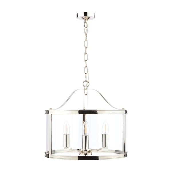 (image for) Laura Ashley Harrington 3lt Pendant Polished Nickel Glass